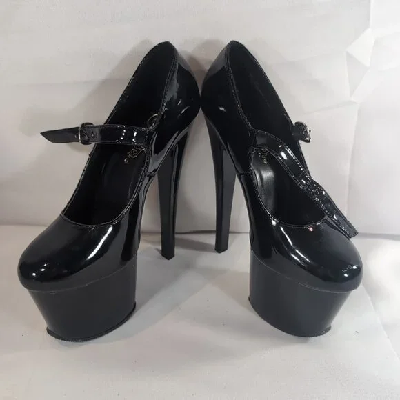 2 Pair Pleaser Heels 6 Delight 662 Corset Black Patent Mary Jane Dance Pole 6" - Picture 14 of 16